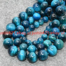 Natural 4/6/8/10/12/14mm Sky Blue Tiger Eye Stone Round Loose Beads Jewelry 15"