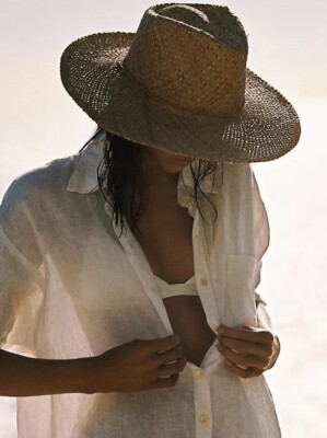 vitamin A Capri Hat Natural Beige Straw Summer Resort One  display picture 2