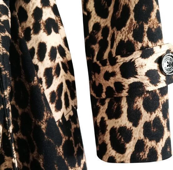 Leopard Print Trench Coat Women's Mid-Length Fashion Slim Long-Sleeved Coat - Image 4 of 4