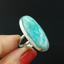 Natural Aquamarine Oval Gemstone 925 Sterling Silver Ring Size-7.75 US
