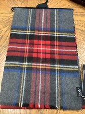 MEN'S FRAAS THE SCARF COMPANY MADE IN GERMANY RED BLUE GRAY MULTI PLAID 78" x13"