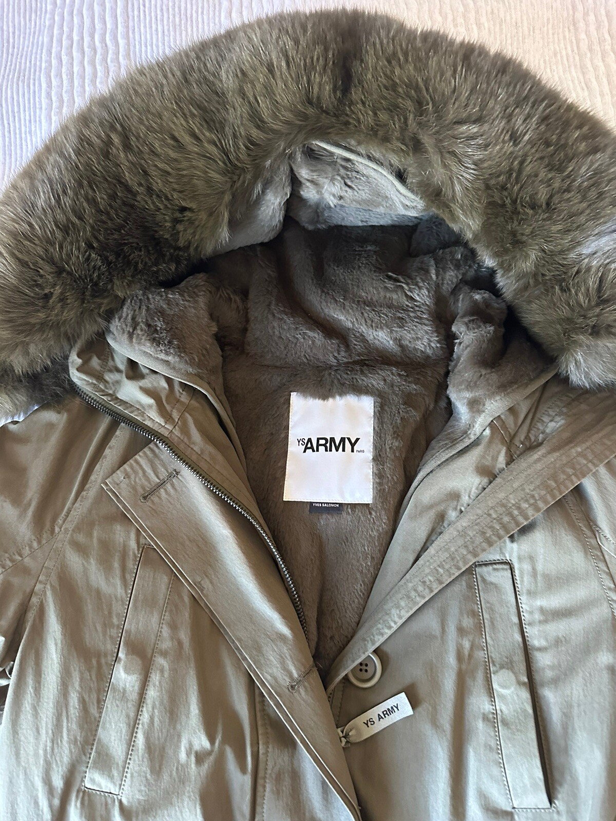 Yves Salomon Parka bachette verde esercito piumino e pelliccia