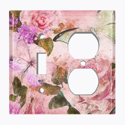 Metall Lichtschalter Abdeckung Wandplatte Schmetterling Blume weiß rose rosa ROS010 - Bild 11 von 14