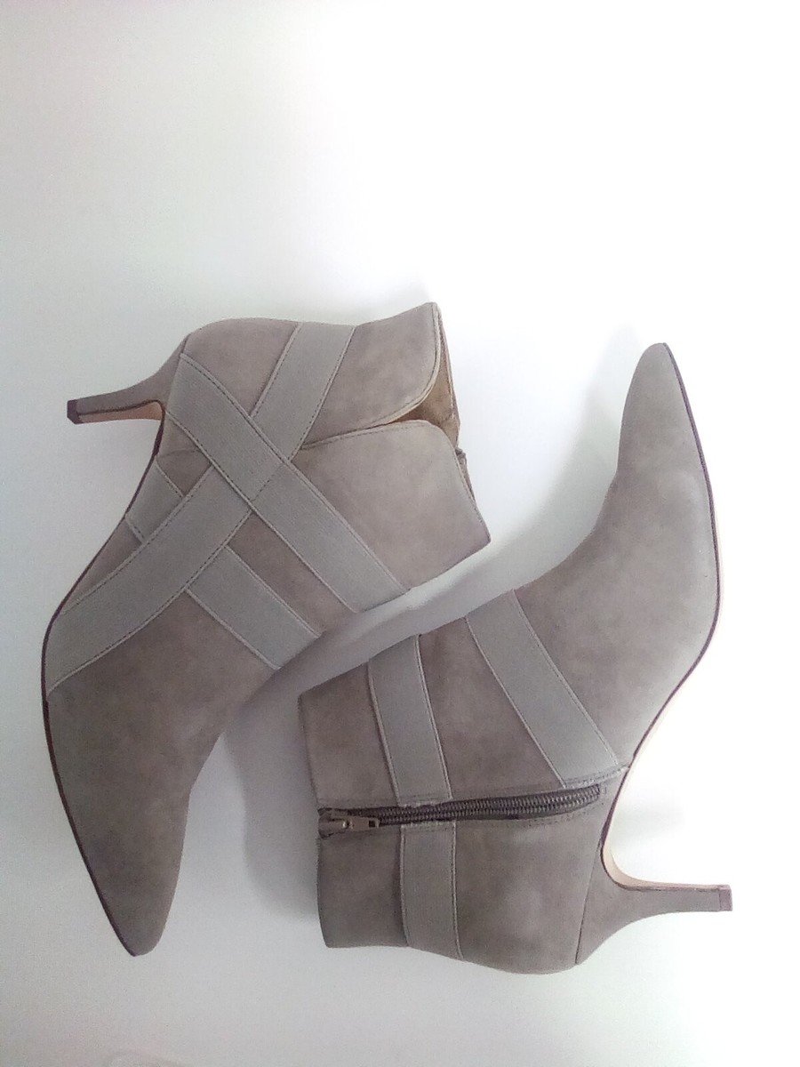 Pointed Toe Suede Georgette Ankle Booties, Porcini, M