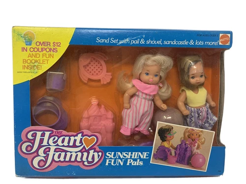 Vtg Mattel Heart Family Sunshine Fun Pals 1988 2 Cousin Baby Dolls Water Set NEW