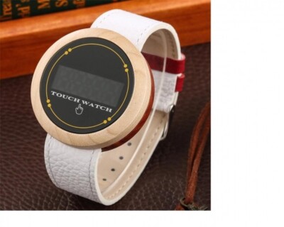 Armbanduhr iLchev  Touch me - Massivholz Ahorn und Armband Leder weiß