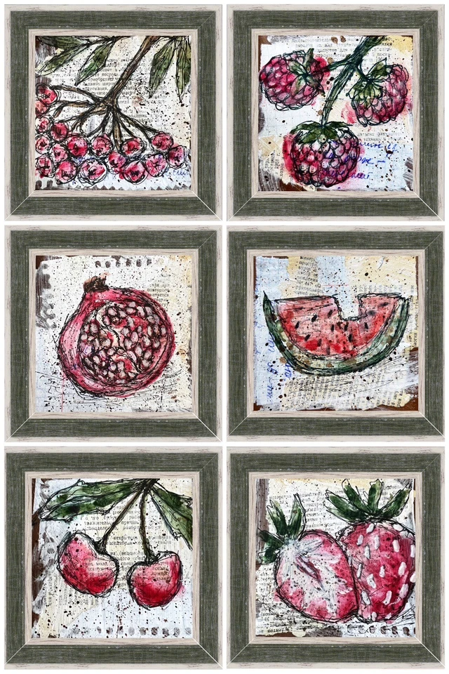 Conjunto de arte enmarcado lote de pintura en miniatura original firmado paquete de arte pintura de alimentos Foto 2 de 4