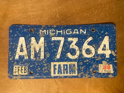 1988 Michigan License Plate Farm # AM 7364