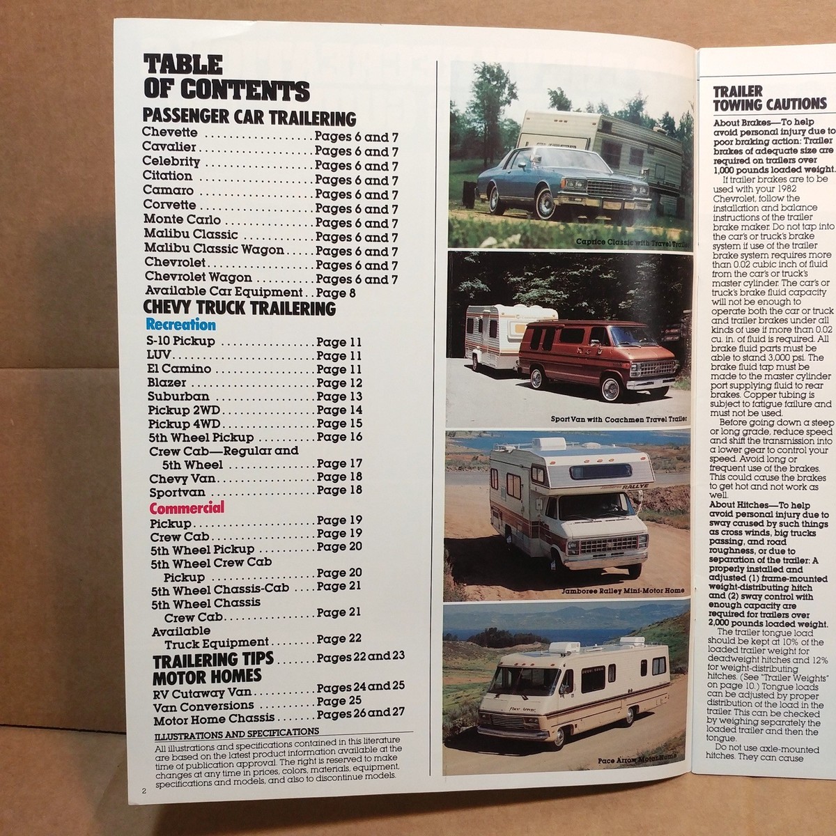 1982 Chevy Recreation & Trailering Guide Campers RVs Motor Homes