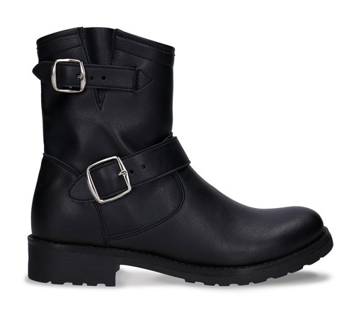 Stiefeletten Damen Biker Boot vegane Leder mit Schnallen Riemen Reißverschluss - 第 1/8 張圖片