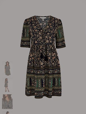 Apricot Navy Sarasa Floral Mini Dress Size UK 14 (L) UK