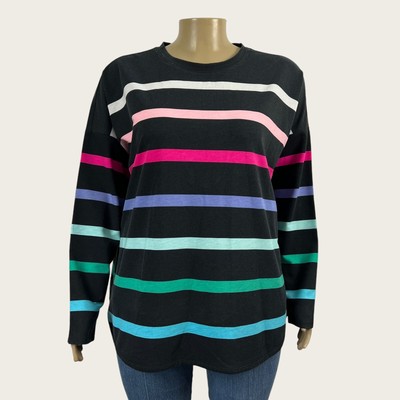NEW Crown & Ivy Cabana Womens XL Black Pink Green Blue Stripe Knit Shirt T-shirt