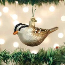 OLD WORLD CHRISTMAS WHITE CROWNED SPARROW BIRD GLASS CHRISTMAS ORNAMENT 16124