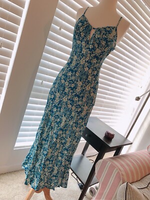 NWT Free People Bon Voyage Floral Print Maxi Dress Size S Blue Combo