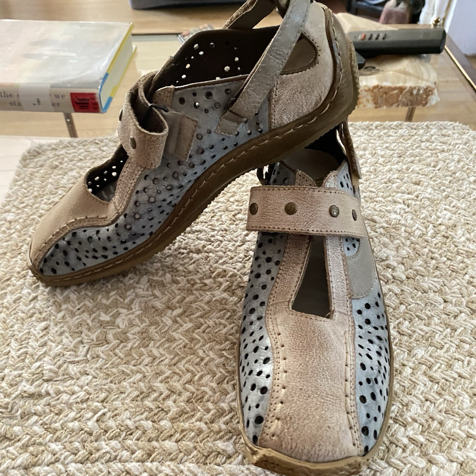 SAOLA Rieker scarpe antistress donna 38 Mary Jane blu grigio beige cinturino suola comoda