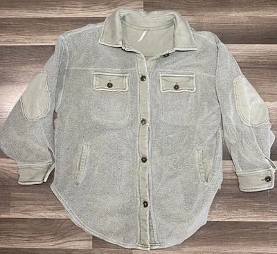 Free People We The Free Ruby Button Shirt Shacket Oversized XS Gray/Green Boho