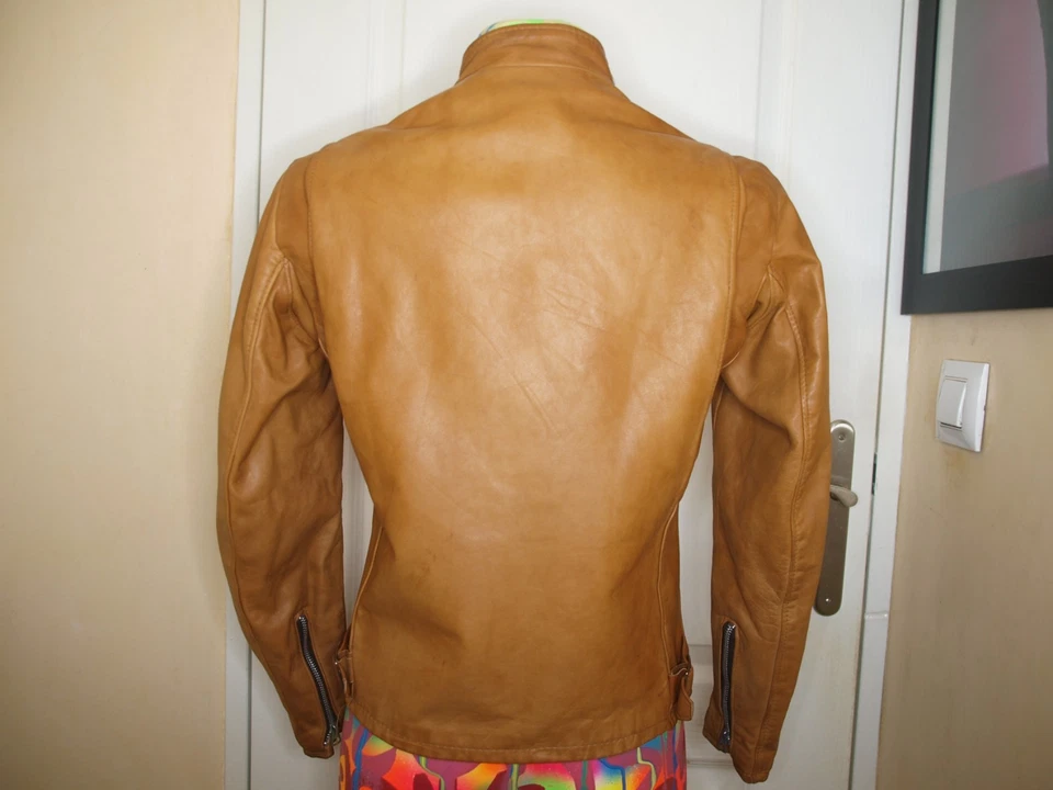DE COLECCIÓN CAFE RACER SCHOTT 70/80 CUERO CAMELLO MUJER TALLA 10 REINO UNIDO (S/M) - Imagen 2 de 4