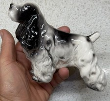Vintage Black & White Springer Cocker Spaniel Dog Figurine Ornament H 10cm/4"