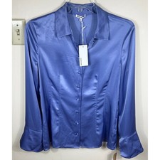 Reformation Samara Satin Shirt Women 12 Jacaranda Purple L/S Flared Cuff Elegant