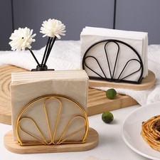 Elegant Metal Napkin Holder with Wooden Base Decor Iron Art Tissue Dispenser