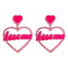 Pink Heart Earrings for Women Valentines Day Earrings Gifts for Her Rhinestone H