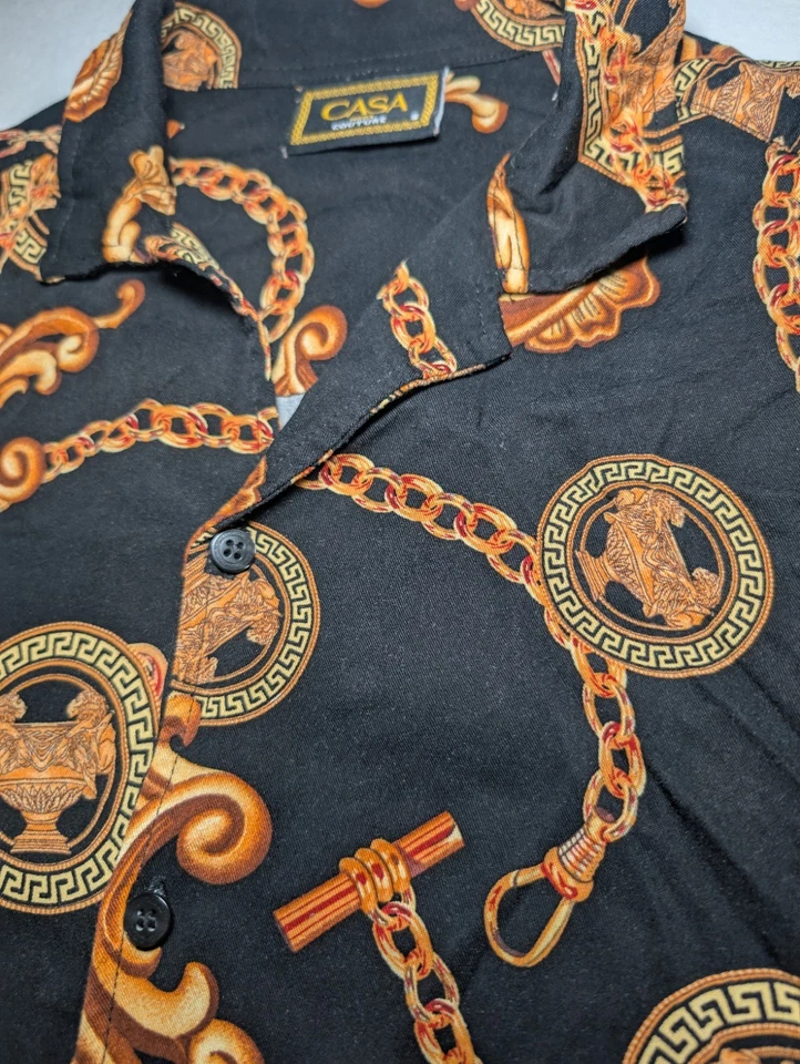 Casa Moda Couture Black and Gold Pattern Men’s Button Up Shirt Size S Versace - Image 3 of 4