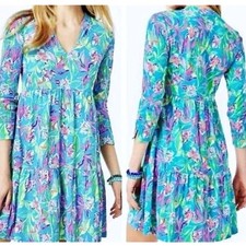 LILLY PULITZER Size LARGE Alaina Dress FORMENTERA TURQUOISE KEEP ON BELEAFING