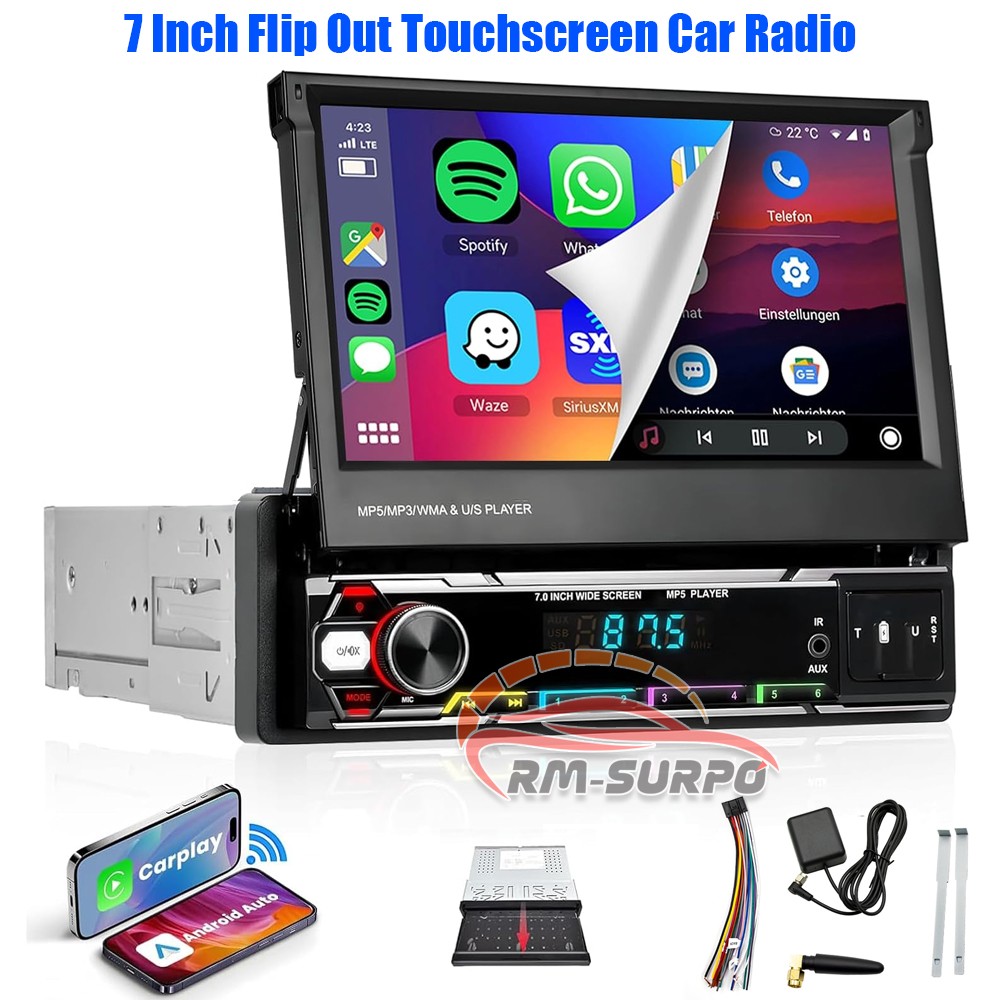 Single 1 Din Flip Out Touch Screen Mp5 Player Usb Bluetooth