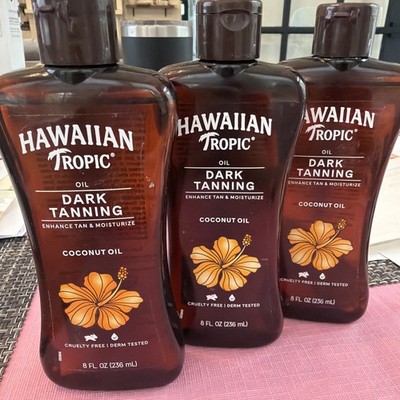 3 BOTTLES-HAWAIIAN TROPIC Dark Tanning Oil Original 8 Oz Size