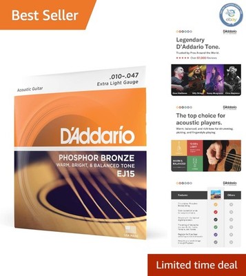 D Addario EJ15 Acoustic Guitar Strings - Extra Light Gauge 10-47 - 6-String Set