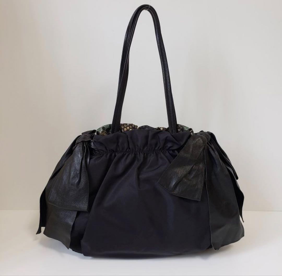 Prada Shopper Python Print Canvas Leather Shoulde… - image 15