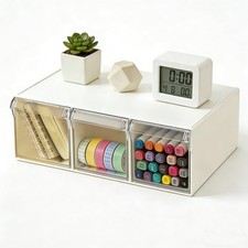 Stackable Drawer Organizer with 3 Drawer, Desktop Clear Storage Box for Stati...