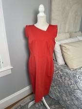 J. Crew Size 14 Origami Sheath Dress Red Romantic Sleeveless Knee-Length Classic