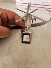 Vintage Platinum Mini Apache Helicopter Clock Desk Clock Collectible