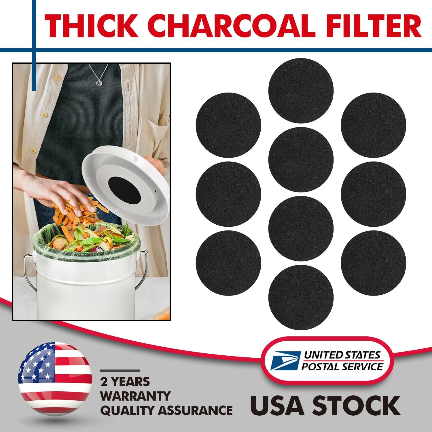 Replacements Kitchen Compost Bin Round 6.7" 0.4" Thick 10 Pa