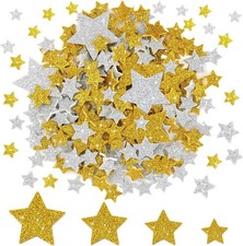 200PCS Glitter Star Stickers 4Size Large Star Stickers Silver and Gold Stars