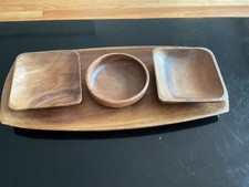 Vtg Wood Pod Condiment Serving Dish.