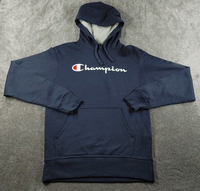 Champion Hoodie Herren US Small Navy Blau Logo Gym Athleisure Baumwolle Pullover