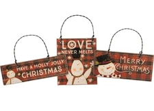 PBK Primitives by Kathy CHRISTMAS ORNAMENT SET Love Never Melts etc WOOD New NWT