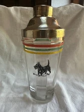 SALE  Vintage unusual design cocktail shaker SCOTTIE  panel sides 1 dog stripes