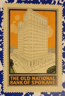 Old National Bank Spokane Washington  Vintage Cinderella Stamp  1920s - Image 1 of 2