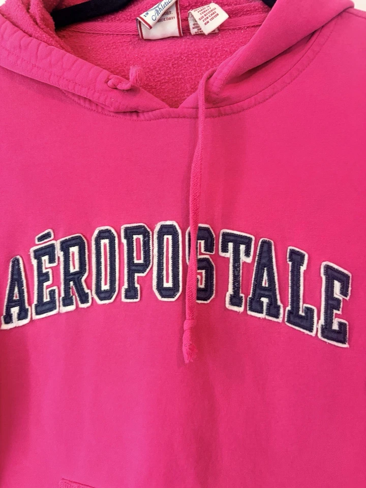 Vintage Y2k Aeropostale Athletics Pink Hoodie Medium Embroidered Big Logo Preppy - image 4 of 4