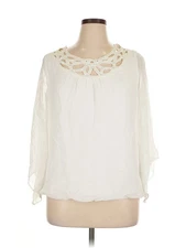 AB Studio Women Ivory 3/4 Sleeve Blouse XL
