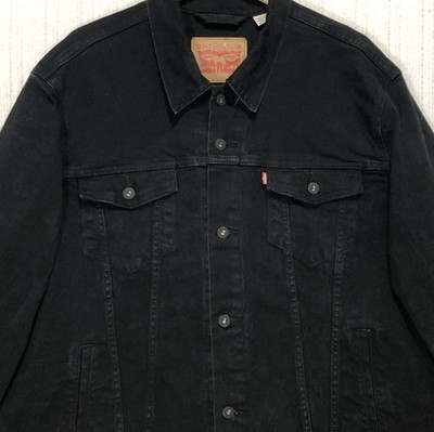 Levis Mens XL Black Denim Trucker Jacket Faded Wash Button Front Coat