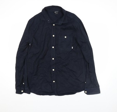 DeFacto Herren Hemd Blau Regular Fit Langarm Baumwolle Knopfleiste M