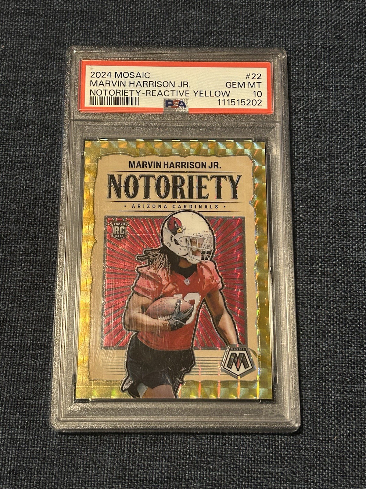 Marvin Harrison Jr. Panini Mosaic Notoriety #22 Reactive Yellow