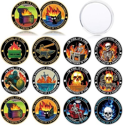 12 Pcs Dumpster Fire Challenge Coins Dumpster Fire Desk Accessories Coworker Go 
