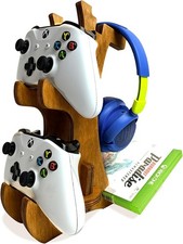 Wooden Controller Stand Dual Game Controller Holder Headphone Hanger and Phone