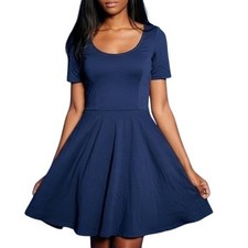 Forever 21 Navy Blue Fit Flare Mini Dress Short Sleeve Scoop Neck Women's Size S
