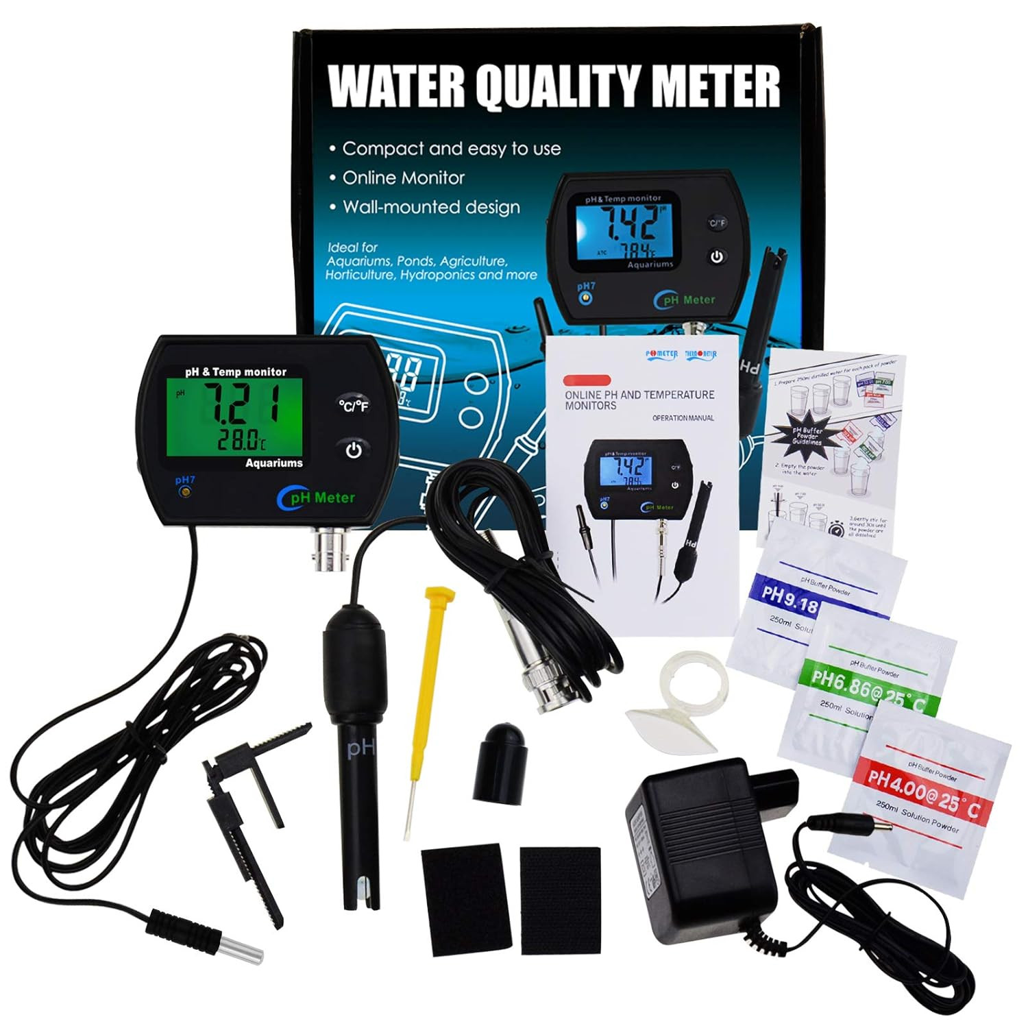 2 In 1 PH And Temperature Meter Water Quality Tester BNC Electrode ATC Monitor